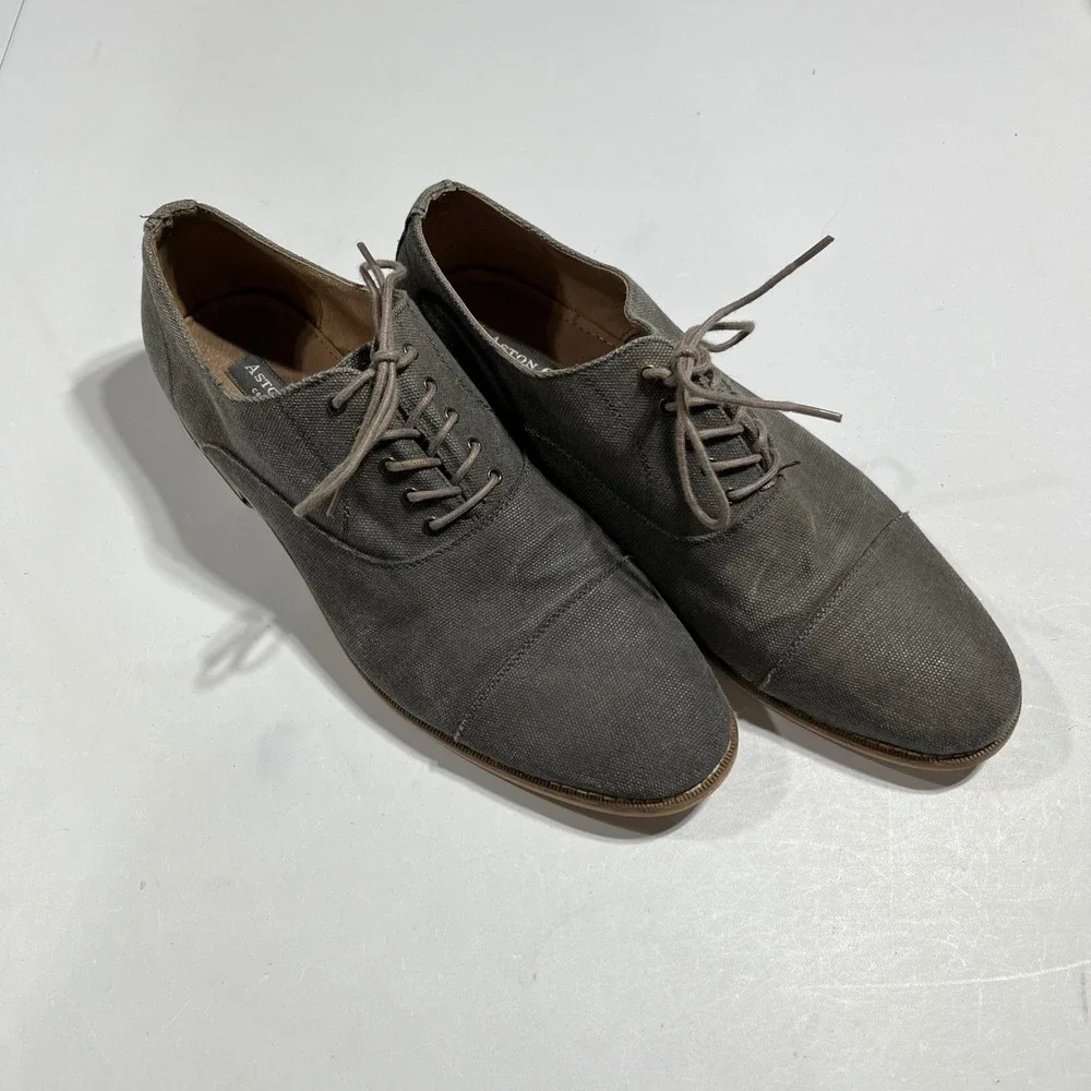 Aston Grey Old Money Office Canvas Cap Toe Oxford Shoes‎ Charcoal Grey Mens 10